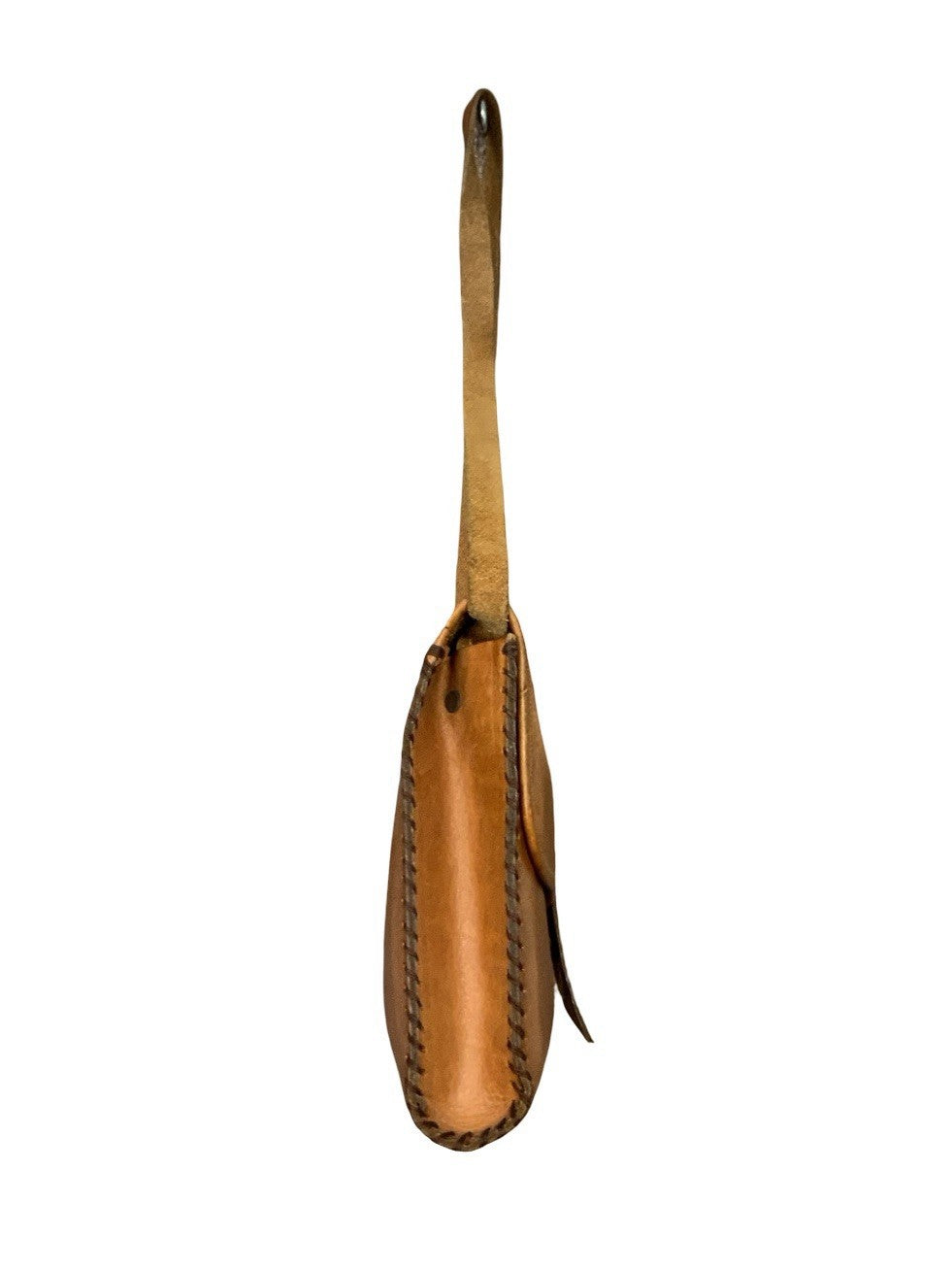 VTG 60S 70S TAN BROWN LEATHER BOHO HIPPY WHIP STITCH SHOULDER BAG