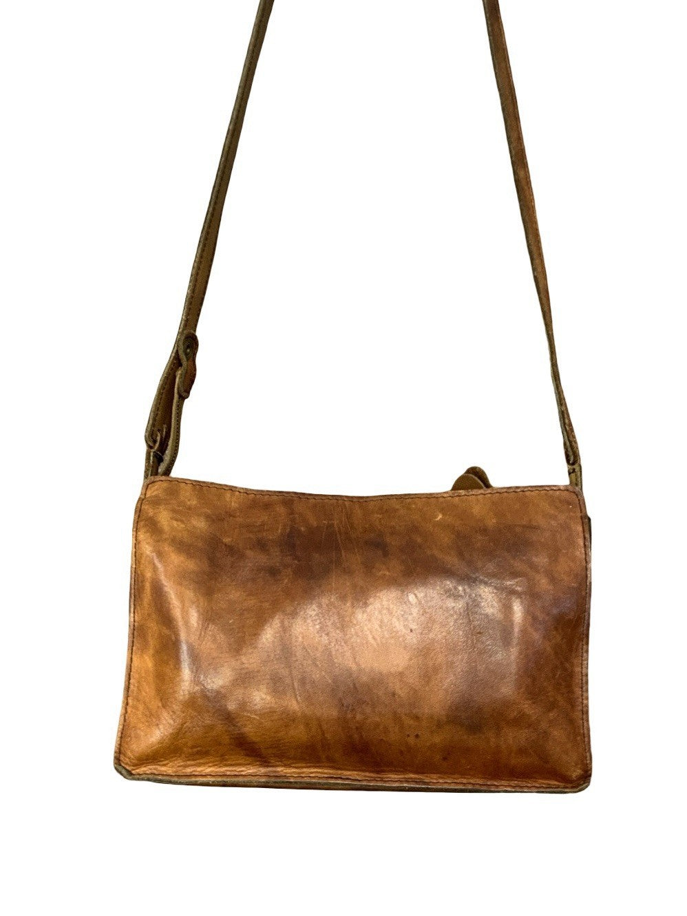 VTG 60S 70S TAN BROWN LEATHER WESTERN BOHO WOVEN SHOULDER BAG