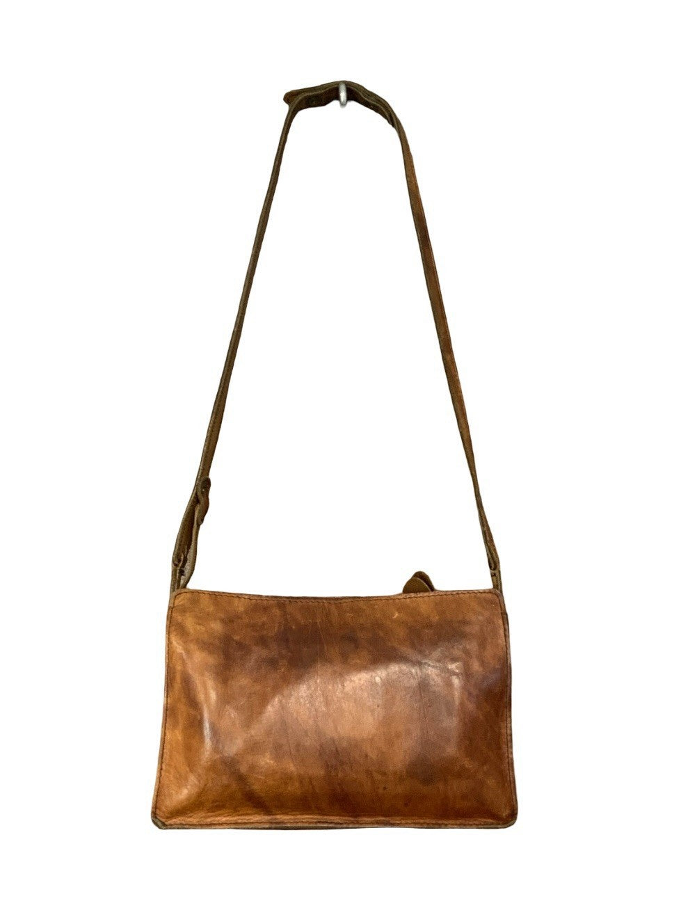 VTG 60S 70S TAN BROWN LEATHER WESTERN BOHO WOVEN SHOULDER BAG