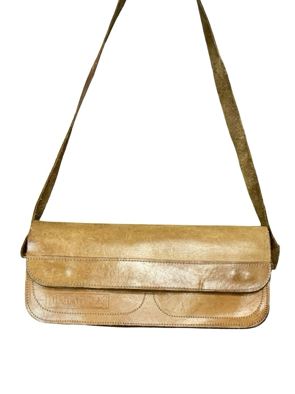 VTG 60S 70S TAN BROWN LEATHER GOGO MOD BAGUETTE BAGATELLE SHOULDER BAG