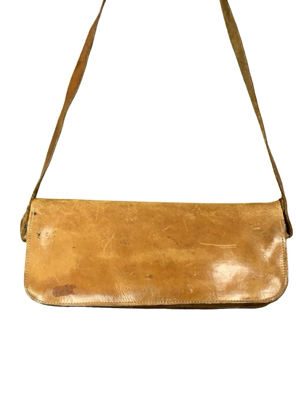 VTG 60S 70S TAN BROWN LEATHER GOGO MOD BAGUETTE BAGATELLE SHOULDER BAG