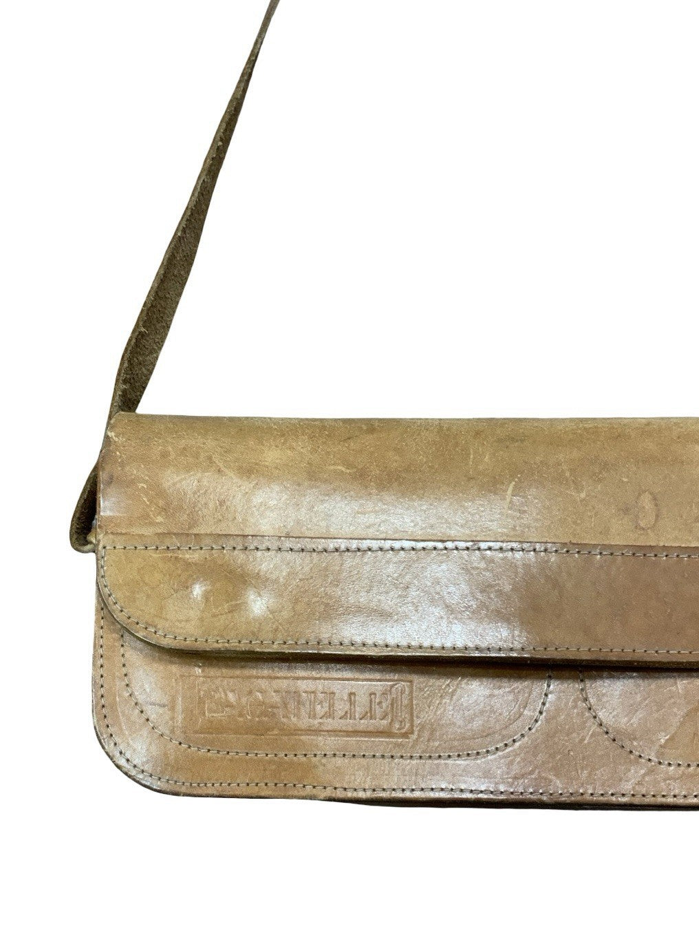 VTG 60S 70S TAN BROWN LEATHER GOGO MOD BAGUETTE BAGATELLE SHOULDER BAG