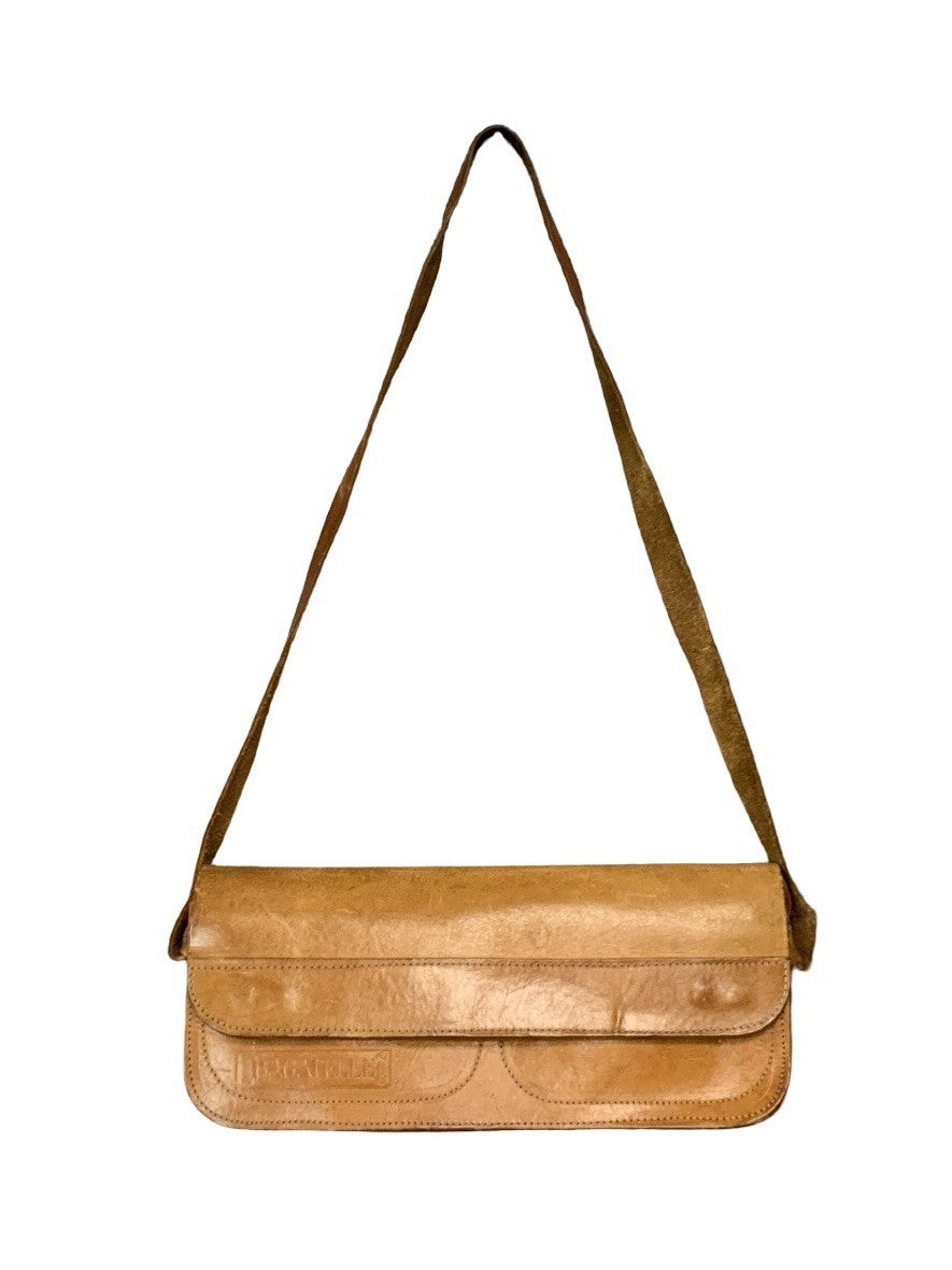 VTG 60S 70S TAN BROWN LEATHER GOGO MOD BAGUETTE BAGATELLE SHOULDER BAG