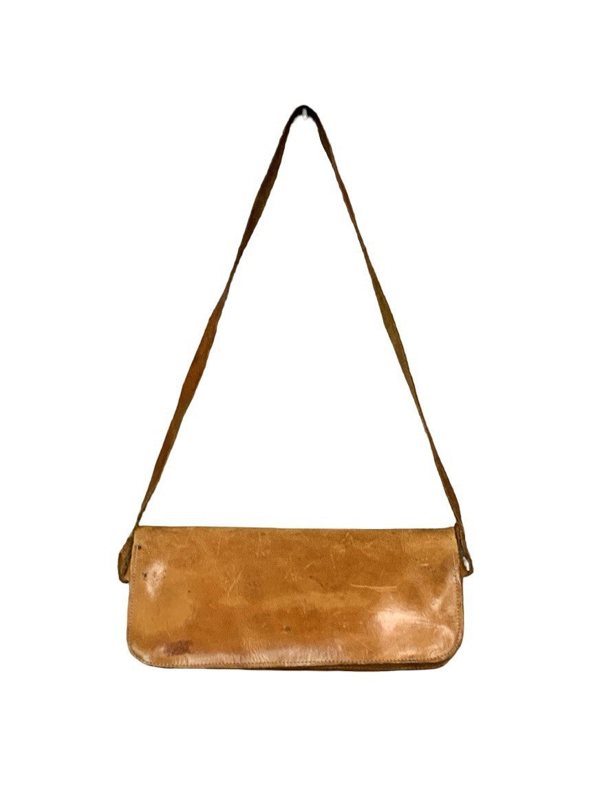VTG 60S 70S TAN BROWN LEATHER GOGO MOD BAGUETTE BAGATELLE SHOULDER BAG