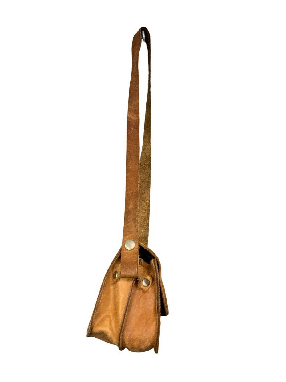 VTG 60S 70S TAN BROWN LEATHER GOGO MOD BAGUETTE BAGATELLE SHOULDER BAG