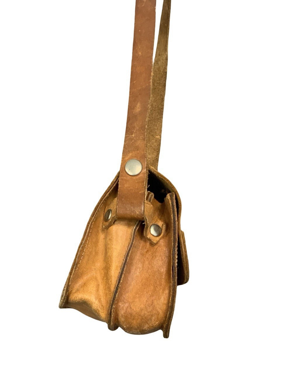 VTG 60S 70S TAN BROWN LEATHER GOGO MOD BAGUETTE BAGATELLE SHOULDER BAG