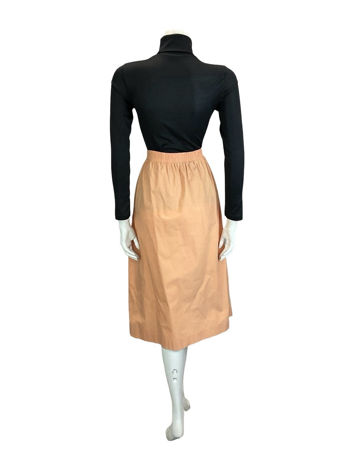VTG 70S 80s PEACH ORANGE ELASTICATED WAIST BUTTON DOWN MIDI SKIRT W POCKETS 16 L