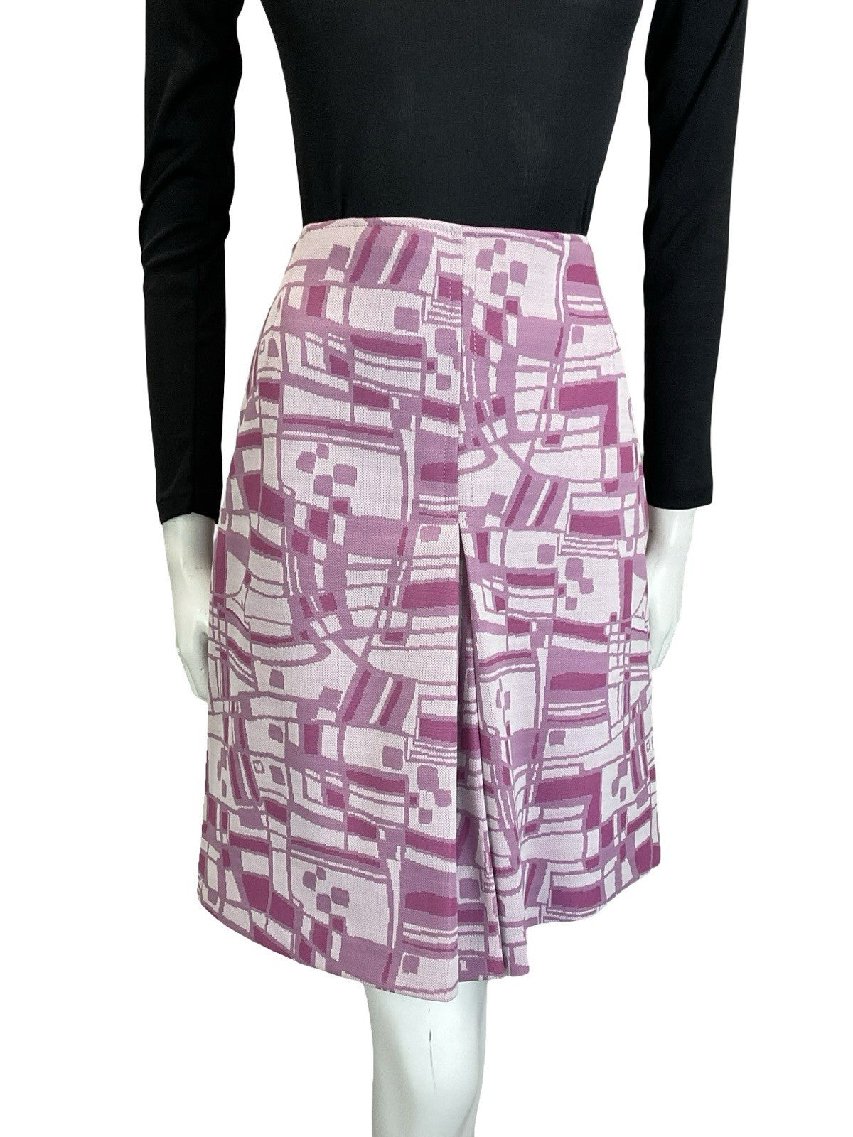 VTG 60S 70S PINK ABSTRACT GEOMETRIC FORNT PLEAT PREPPY MIDI SKIRT 8