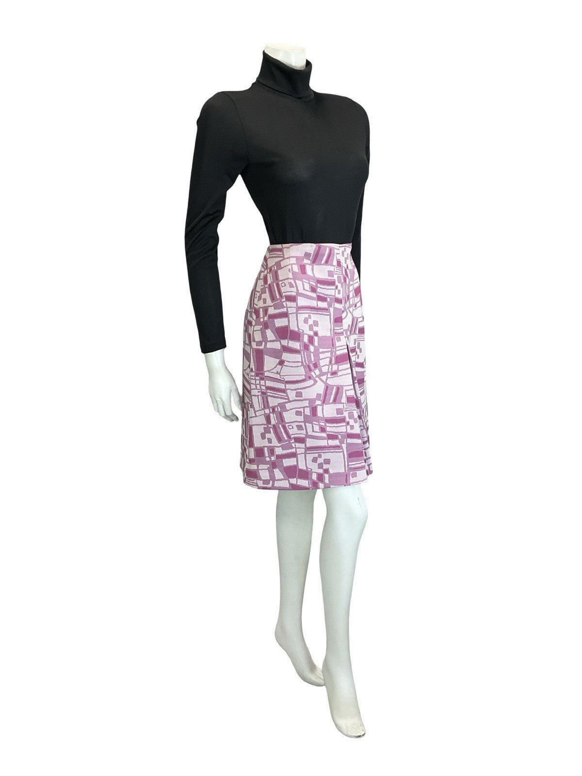 VTG 60S 70S PINK ABSTRACT GEOMETRIC FORNT PLEAT PREPPY MIDI SKIRT 8