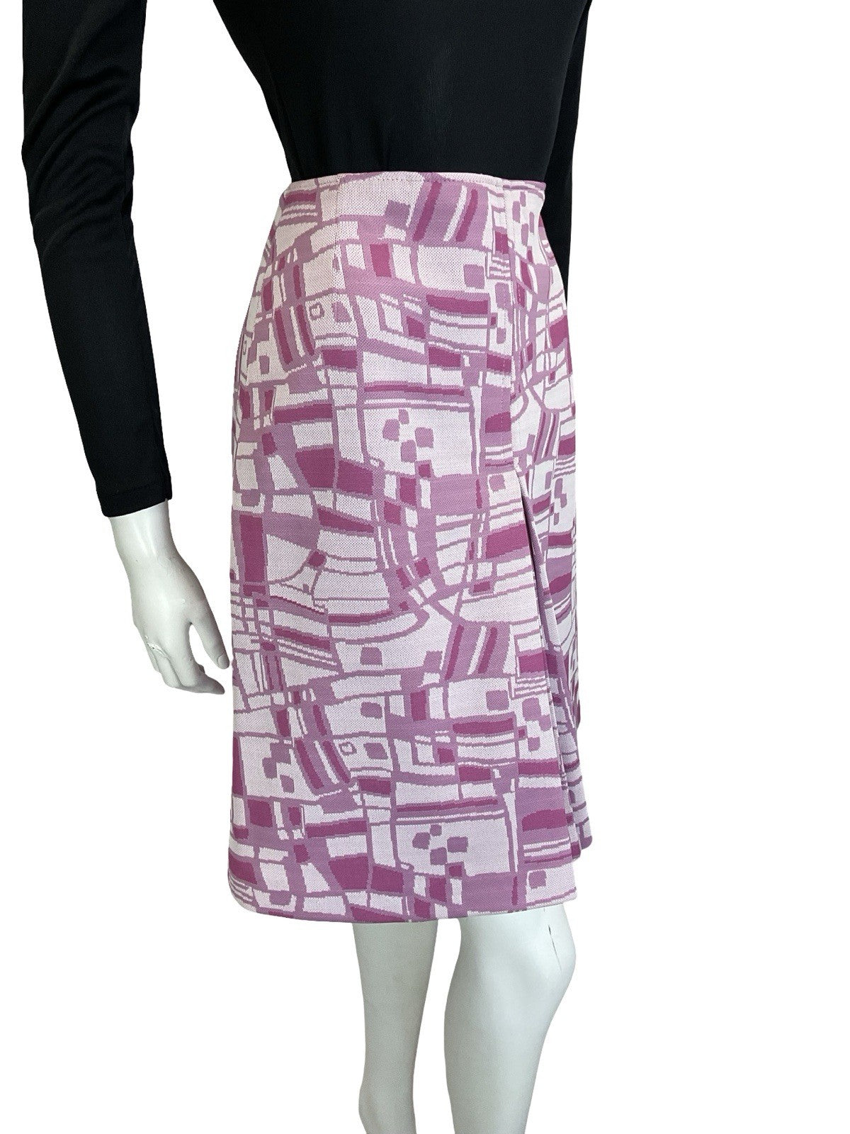 VTG 60S 70S PINK ABSTRACT GEOMETRIC FORNT PLEAT PREPPY MIDI SKIRT 8