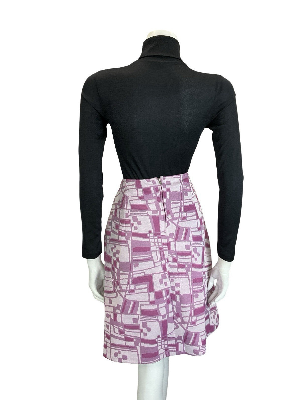 VTG 60S 70S PINK ABSTRACT GEOMETRIC FORNT PLEAT PREPPY MIDI SKIRT 8