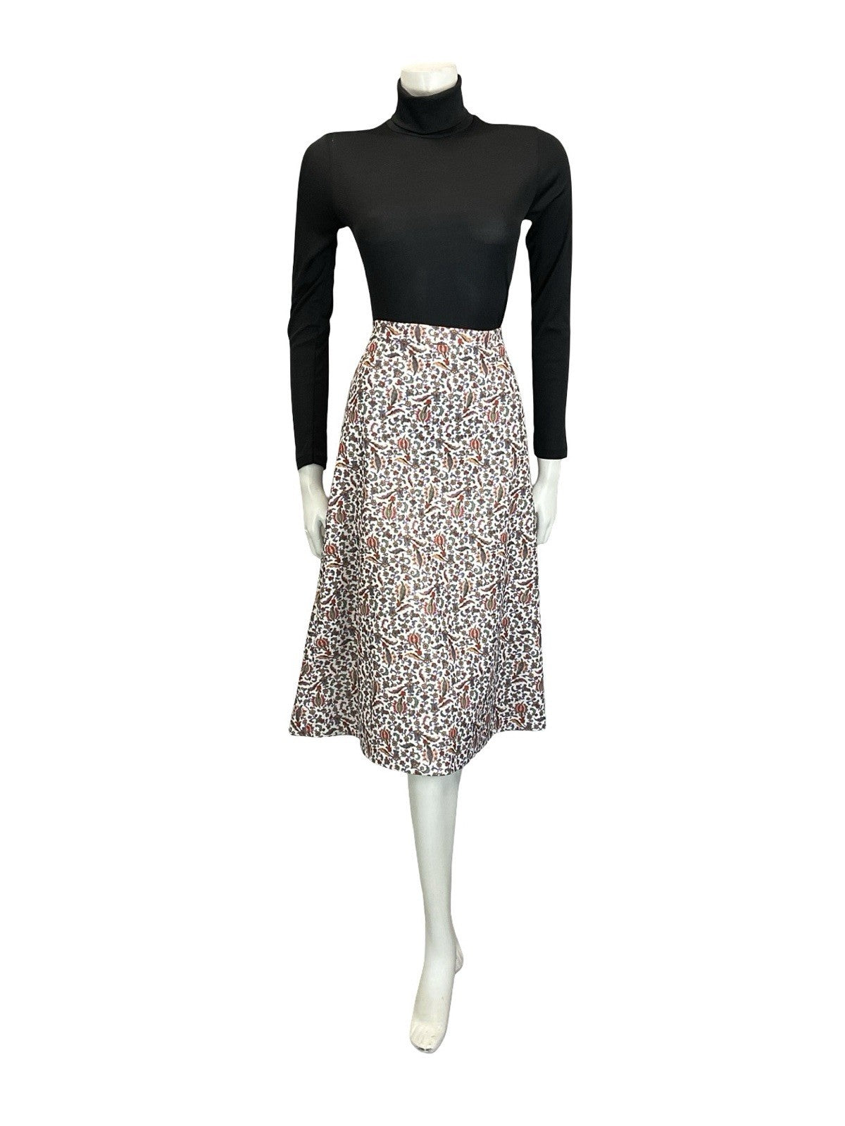 VTG 60S 70S FOLK BOHO WHITE RED GREEN PURPLE BEIGE FLORAL A LINE MIDI SKIRT 10