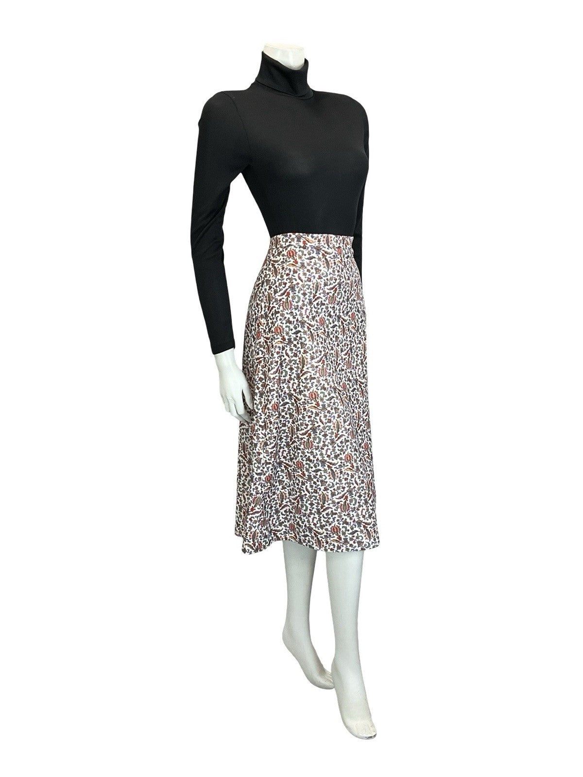 VTG 60S 70S FOLK BOHO WHITE RED GREEN PURPLE BEIGE FLORAL A LINE MIDI SKIRT 10