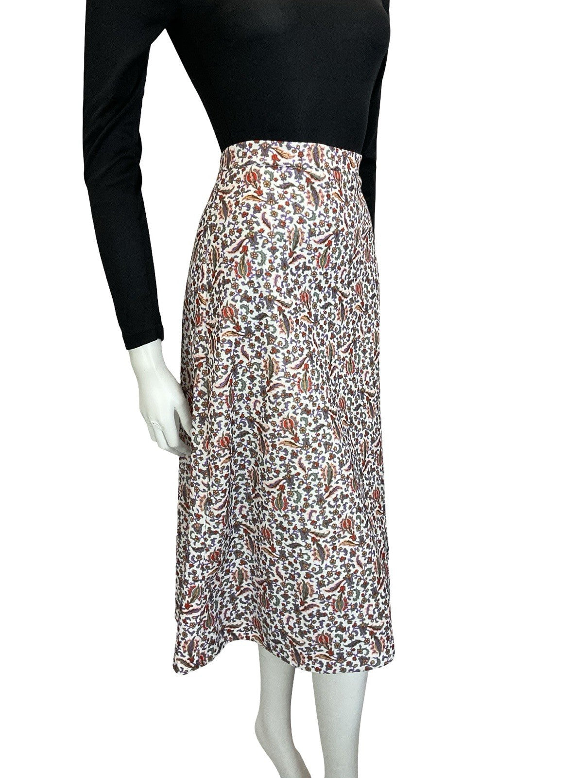 VTG 60S 70S FOLK BOHO WHITE RED GREEN PURPLE BEIGE FLORAL A LINE MIDI SKIRT 10