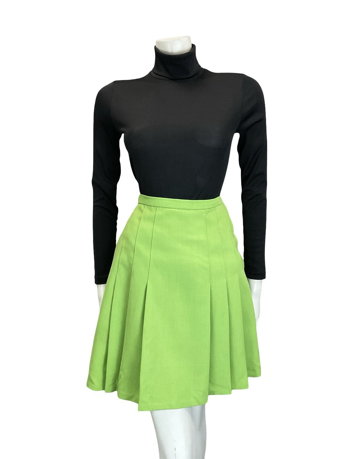 VTG 60S 70S MOD APPLE GREEN PLEATED A LINE MINI SKIRT 8