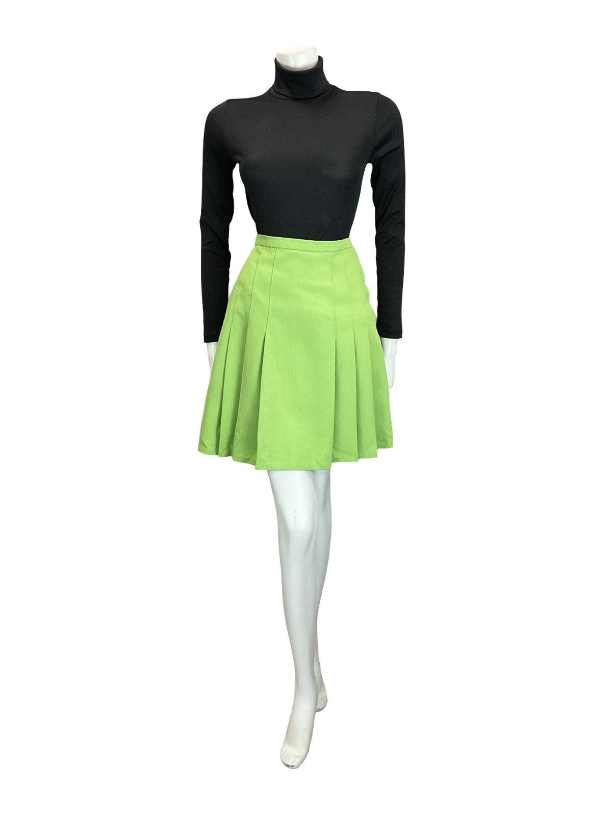 VTG 60S 70S MOD APPLE GREEN PLEATED A LINE MINI SKIRT 8