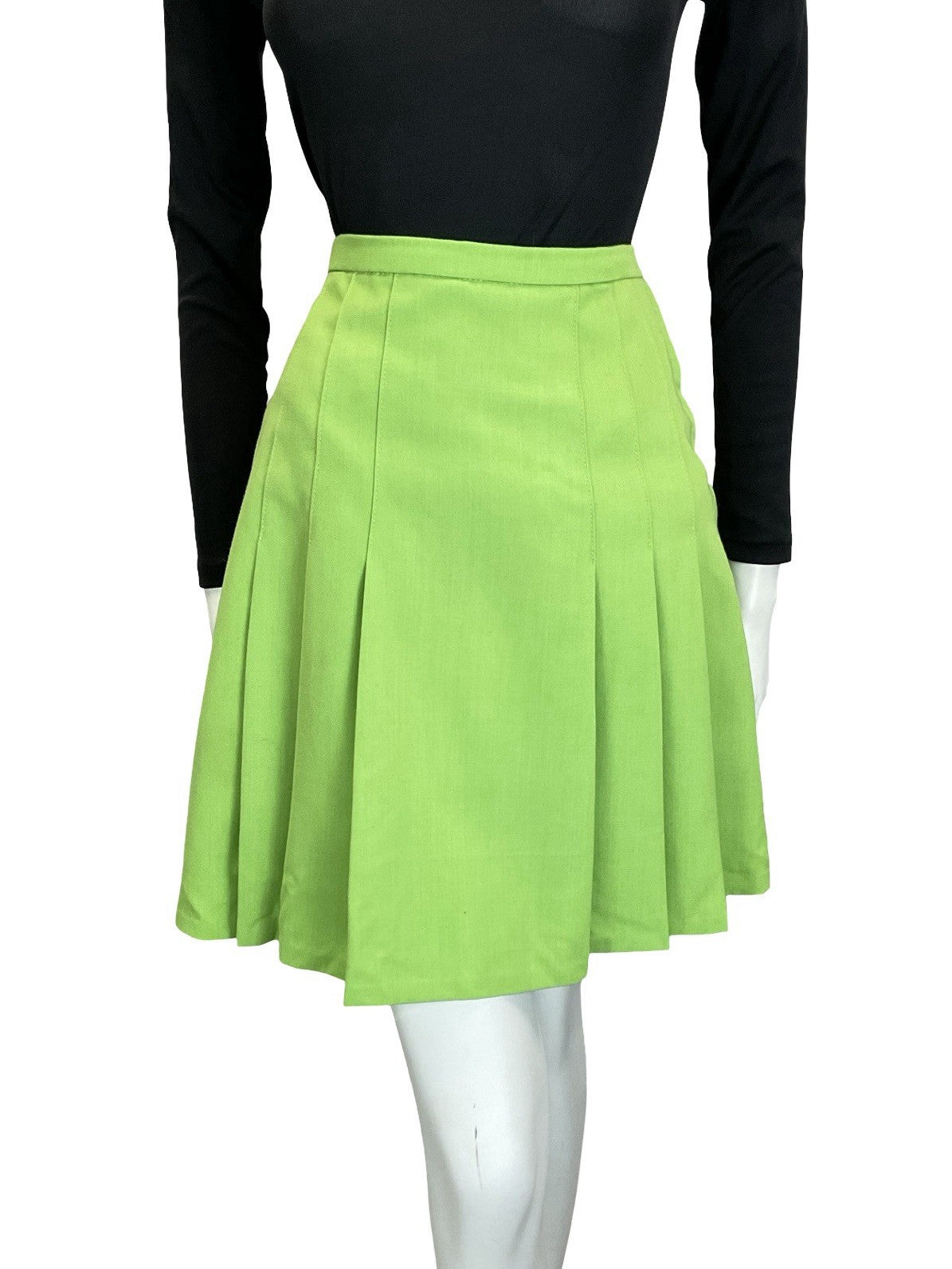 VTG 60S 70S MOD APPLE GREEN PLEATED A LINE MINI SKIRT 8