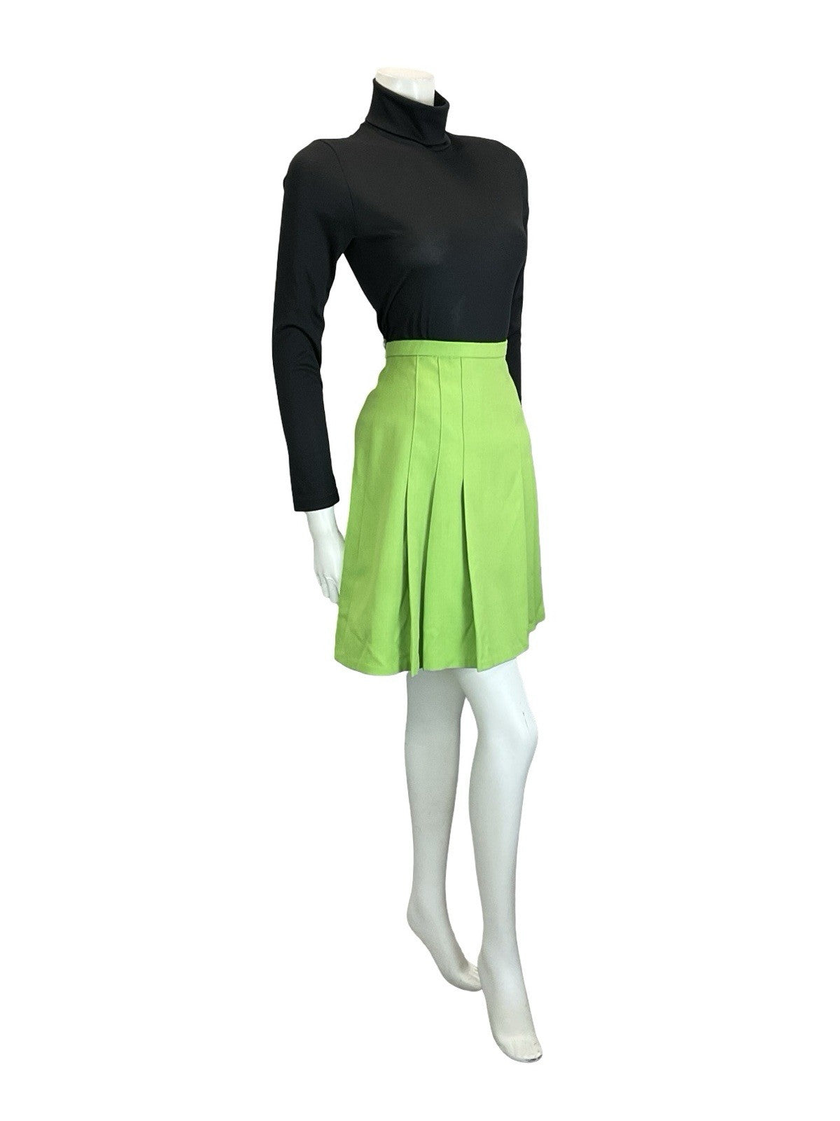 VTG 60S 70S MOD APPLE GREEN PLEATED A LINE MINI SKIRT 8