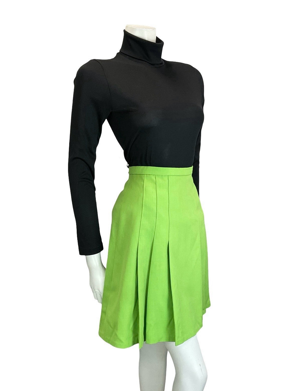 VTG 60S 70S MOD APPLE GREEN PLEATED A LINE MINI SKIRT 8