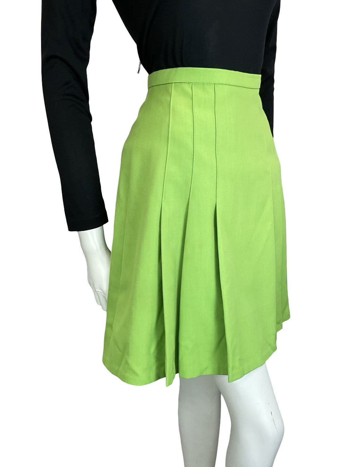 VTG 60S 70S MOD APPLE GREEN PLEATED A LINE MINI SKIRT 8