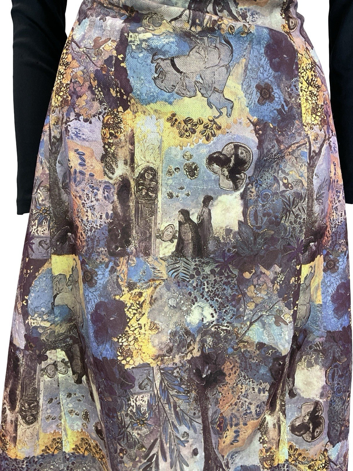 VTG 60S 70S PURPLE BROWN YELLOW MEDIEVAL MONK HORSE TREES MIDI SKIRT 16