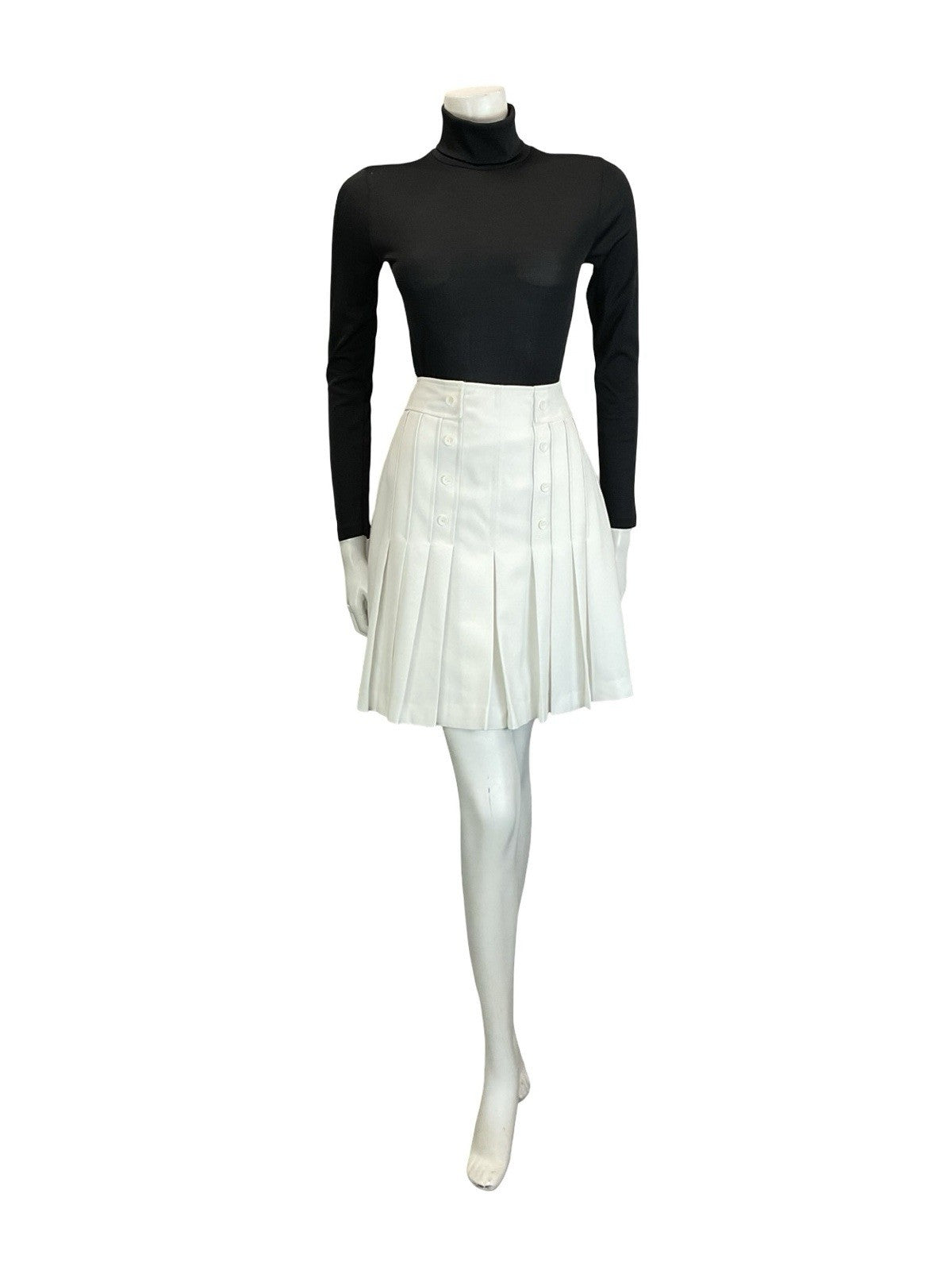 VTG 60S 70S WHITE PLEATED MOD PREPPY DOUBLE BREASTED MINI SKIRT XS 6