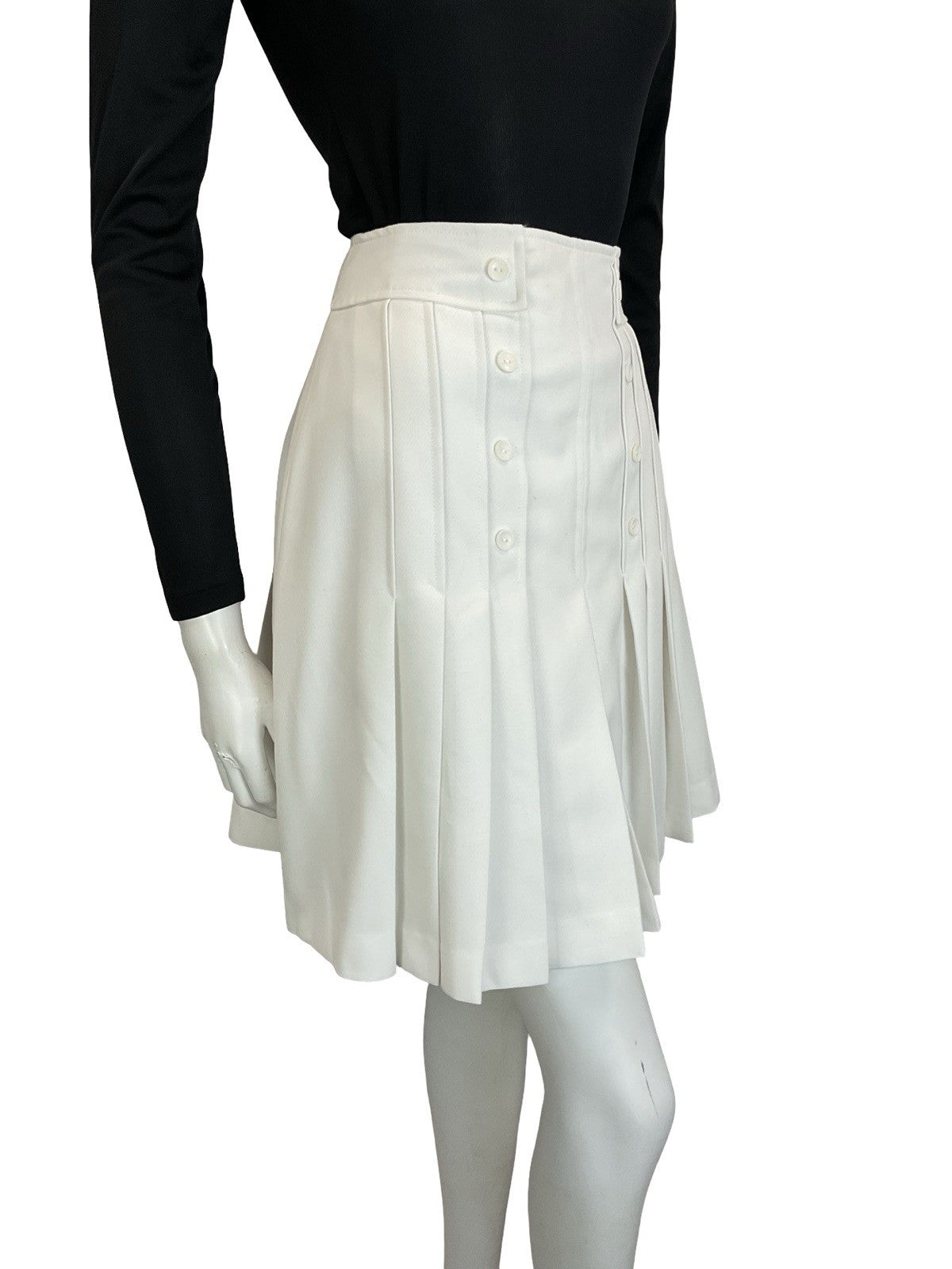 VTG 60S 70S WHITE PLEATED MOD PREPPY DOUBLE BREASTED MINI SKIRT XS 6