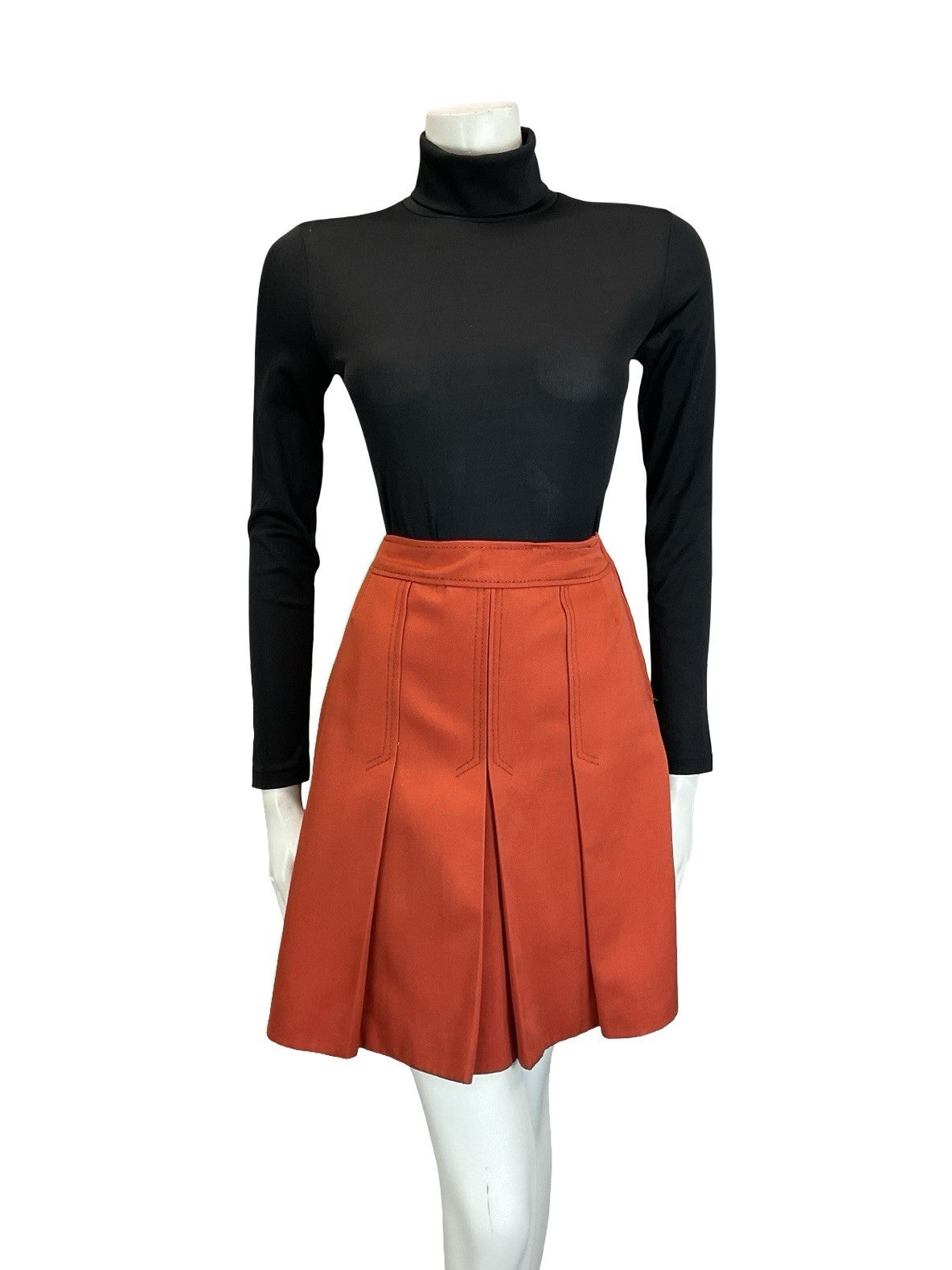VTG 60S 70S RUSTY ORANGE PLEATED A LINE MOD PREPPY MINI SKIRT 4