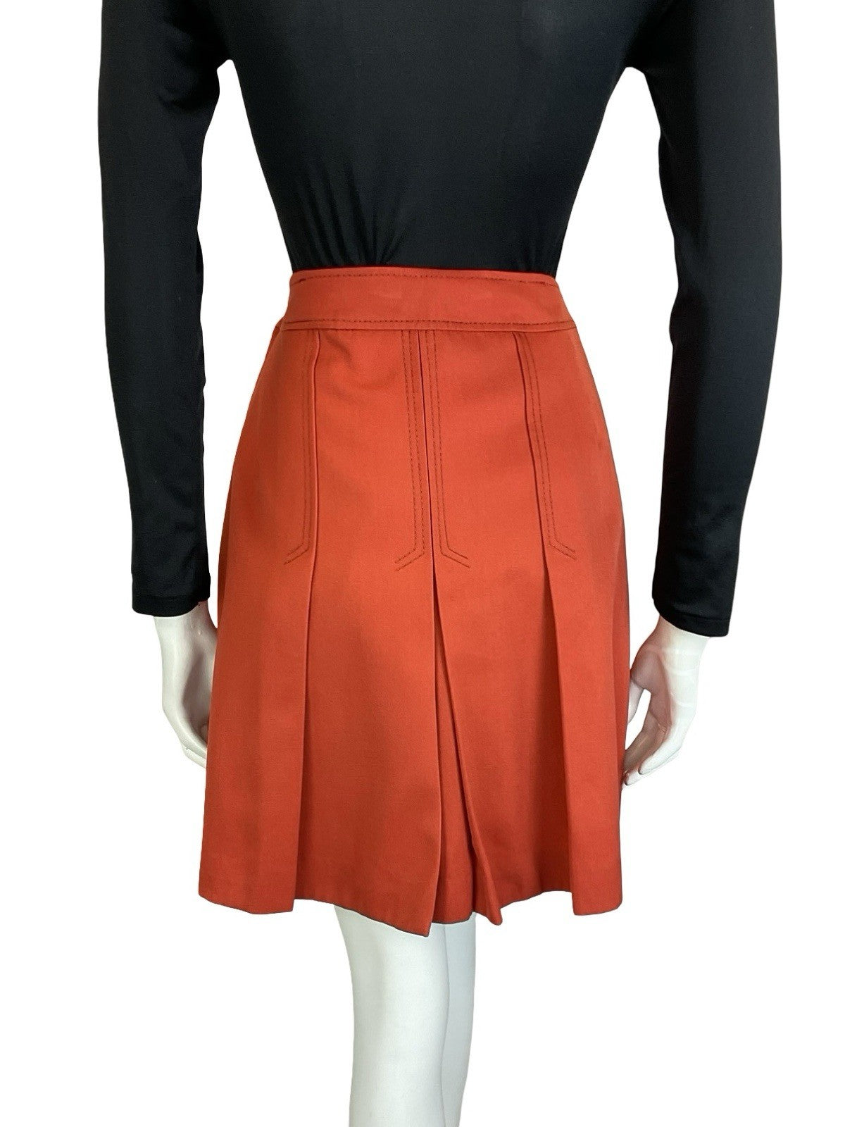 VTG 60S 70S RUSTY ORANGE PLEATED A LINE MOD PREPPY MINI SKIRT 4