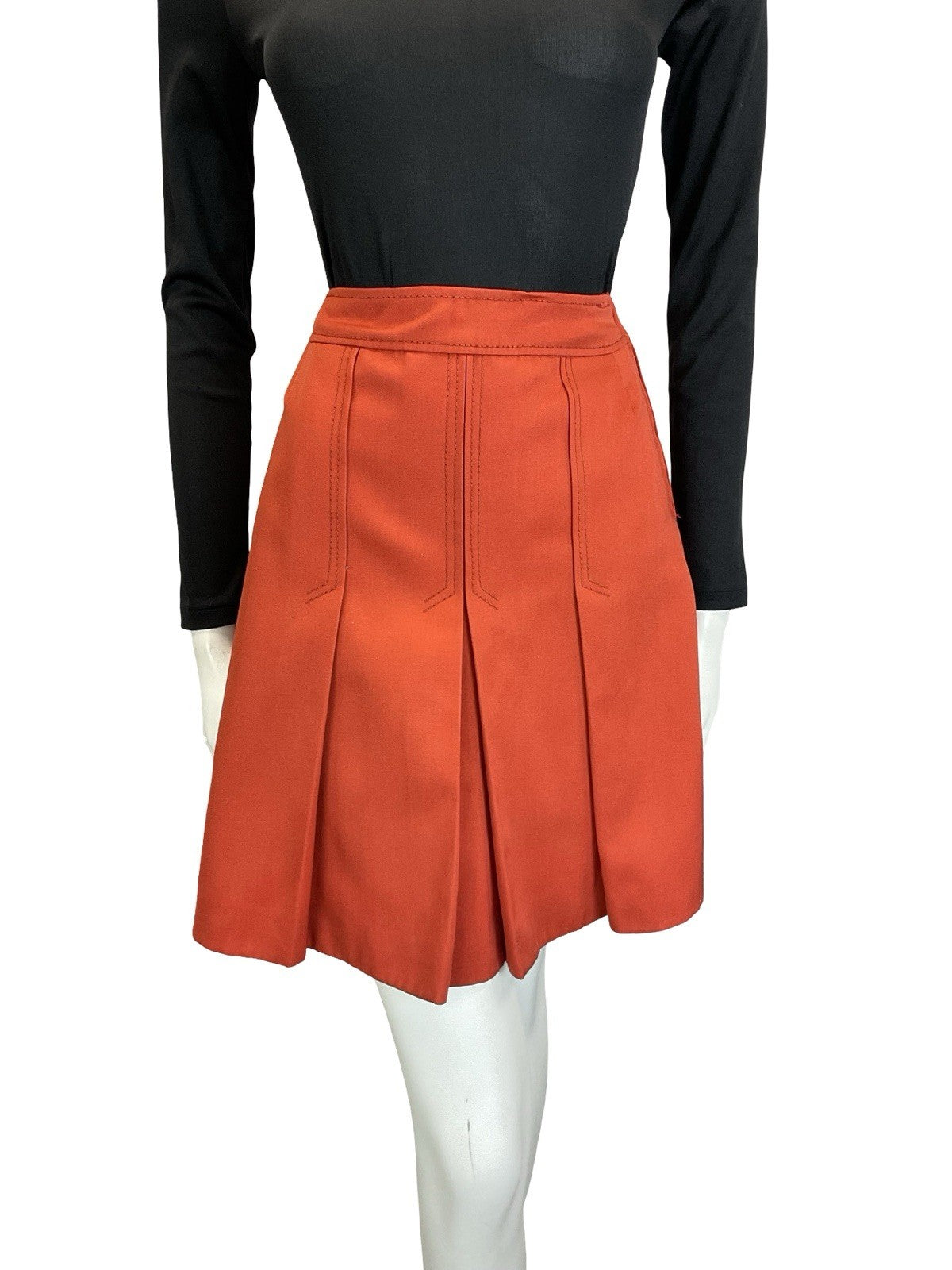 VTG 60S 70S RUSTY ORANGE PLEATED A LINE MOD PREPPY MINI SKIRT 4