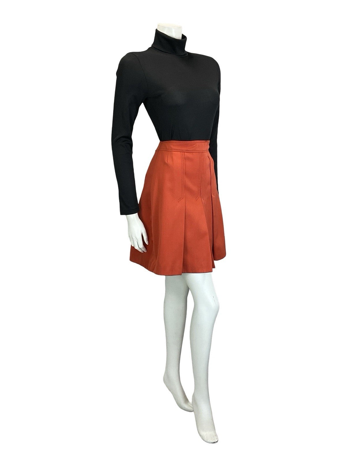 VTG 60S 70S RUSTY ORANGE PLEATED A LINE MOD PREPPY MINI SKIRT 4