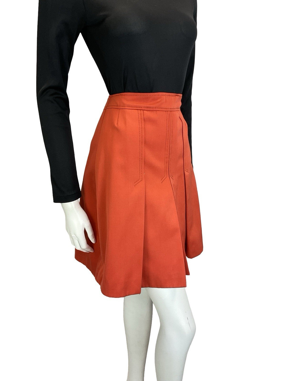 VTG 60S 70S RUSTY ORANGE PLEATED A LINE MOD PREPPY MINI SKIRT 4