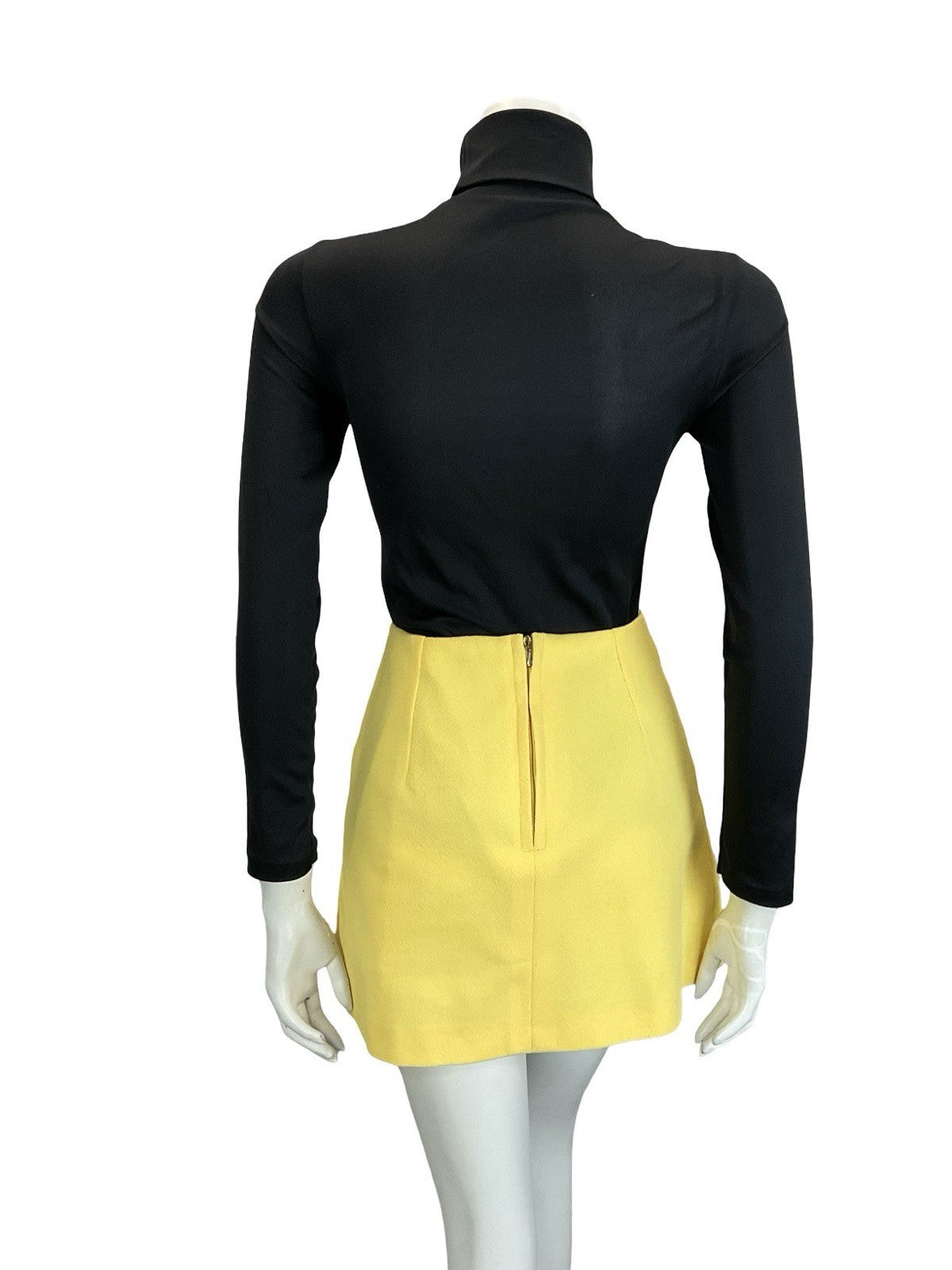 VTG 60S 70S PASTEL YELLOW DOUBLE BREASTED PLEATED MOD GOGO MINI SKIRT XS 6