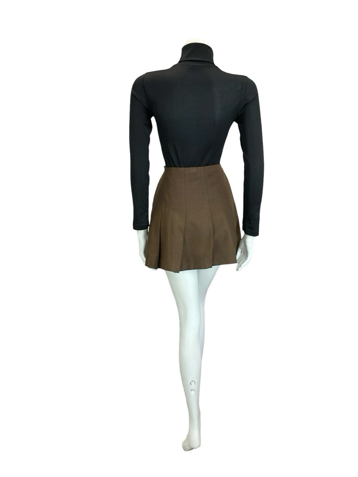VTG 60S 70S BROWN MOD BOHO WOOL FLARE PLEATED A LINE MINI SKIRT XS 6