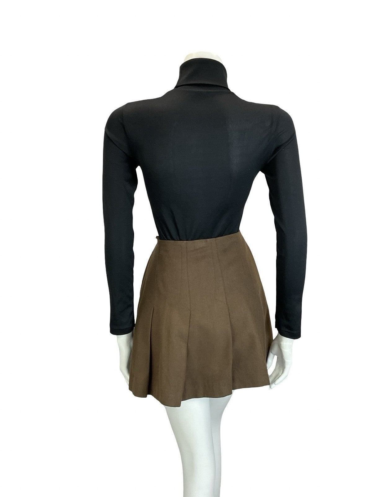 VTG 60S 70S BROWN MOD BOHO WOOL FLARE PLEATED A LINE MINI SKIRT XS 6