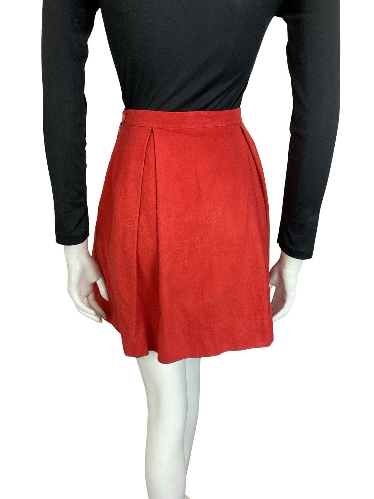 VTG 60S 70S RED WOOL FELT RIC RAC MEDIEVAL PLEATED YELLOW LACE UP MINI SKIRT 4