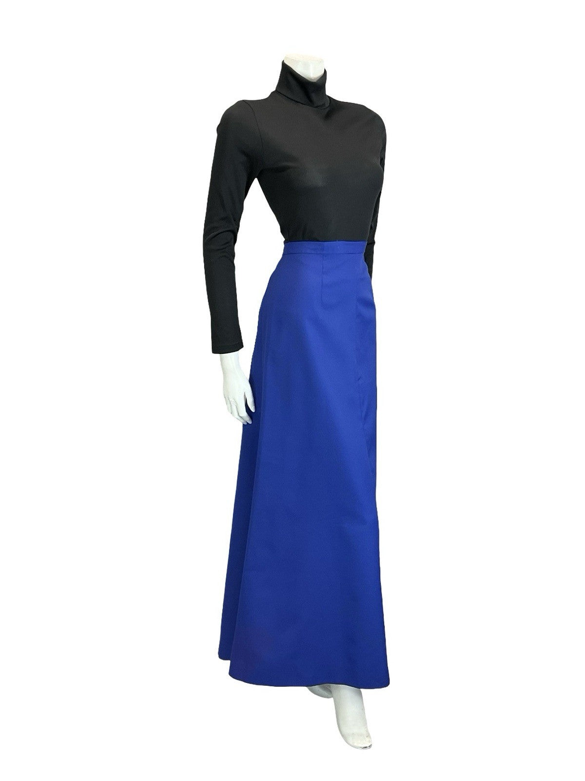 VTG 60S 70S MONOCHROME BRIGHT NAVY BLUE MAXI A LINE HANDMADE SKIRT L 16 18