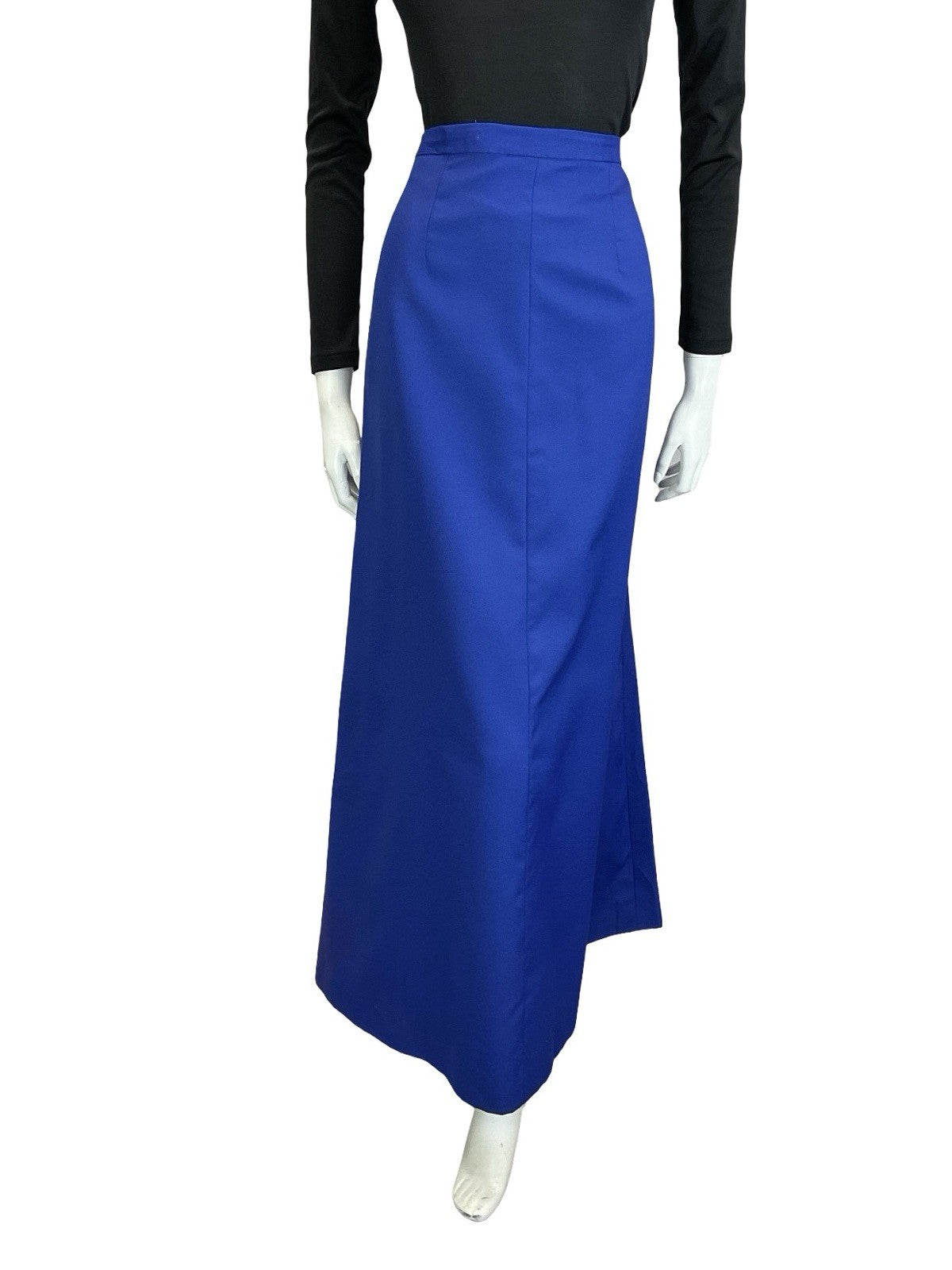 VTG 60S 70S MONOCHROME BRIGHT NAVY BLUE MAXI A LINE HANDMADE SKIRT L 16 18