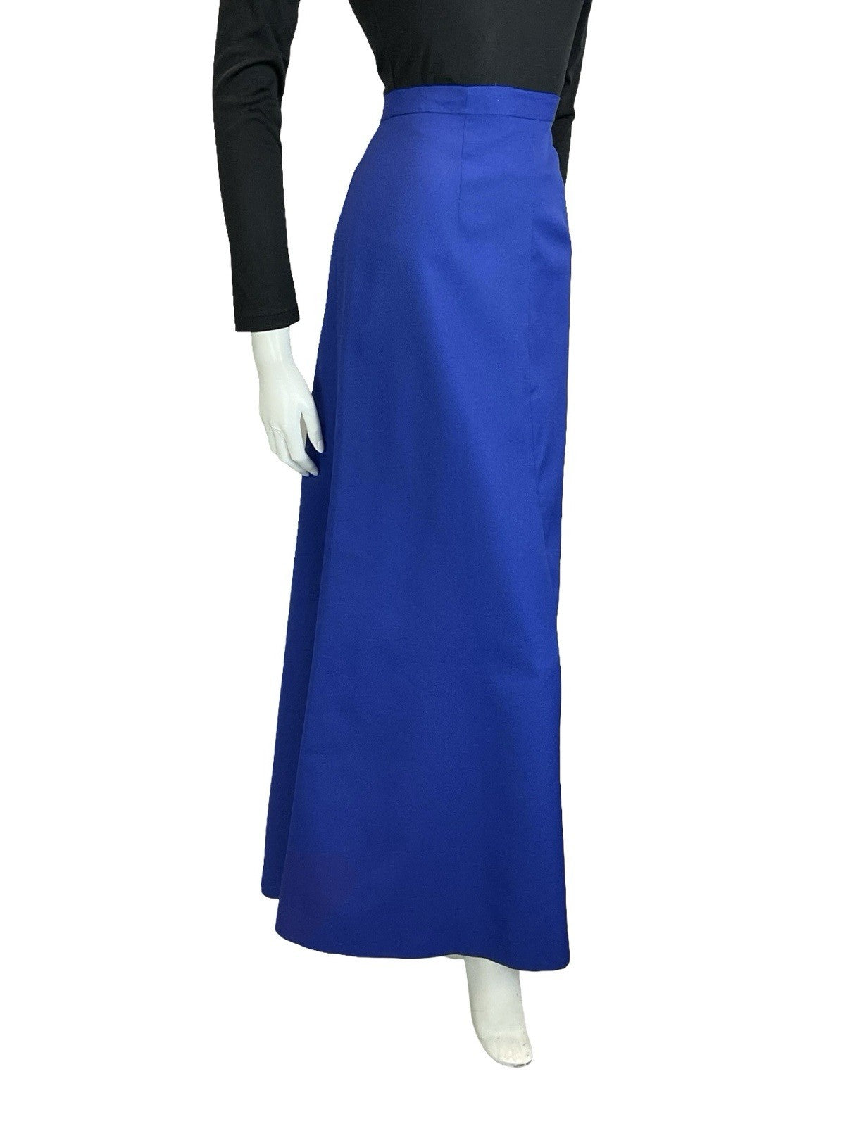 VTG 60S 70S MONOCHROME BRIGHT NAVY BLUE MAXI A LINE HANDMADE SKIRT L 16 18