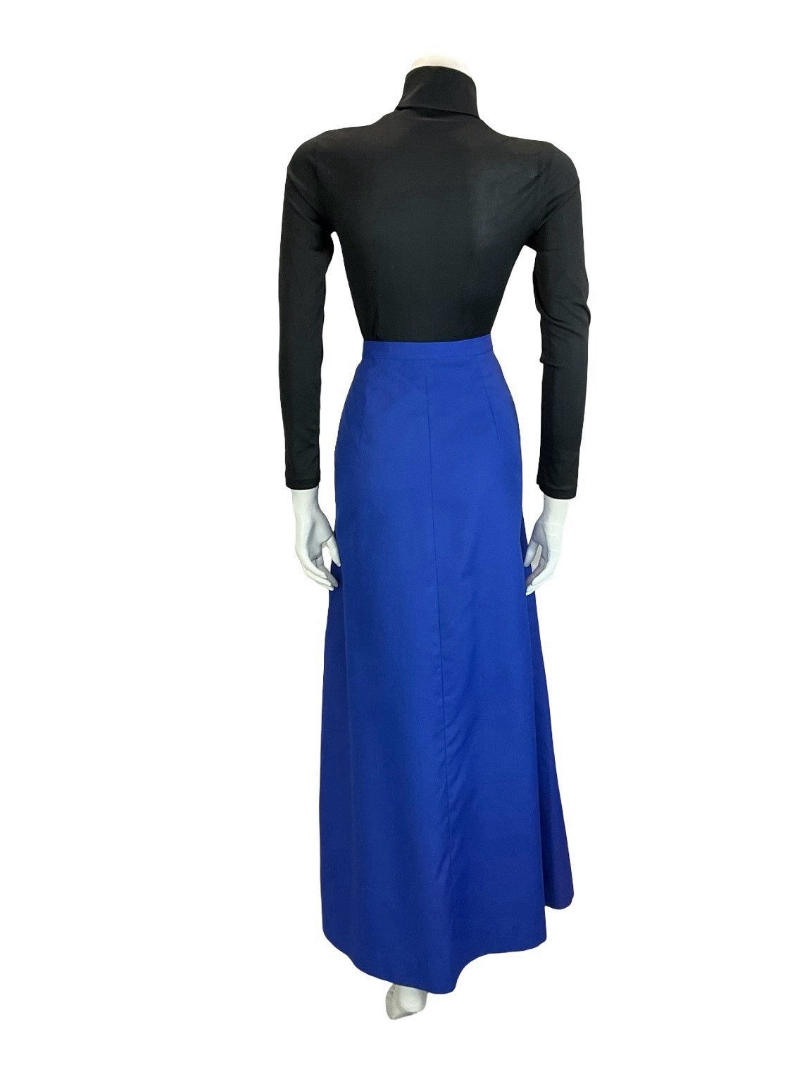 VTG 60S 70S MONOCHROME BRIGHT NAVY BLUE MAXI A LINE HANDMADE SKIRT L 16 18