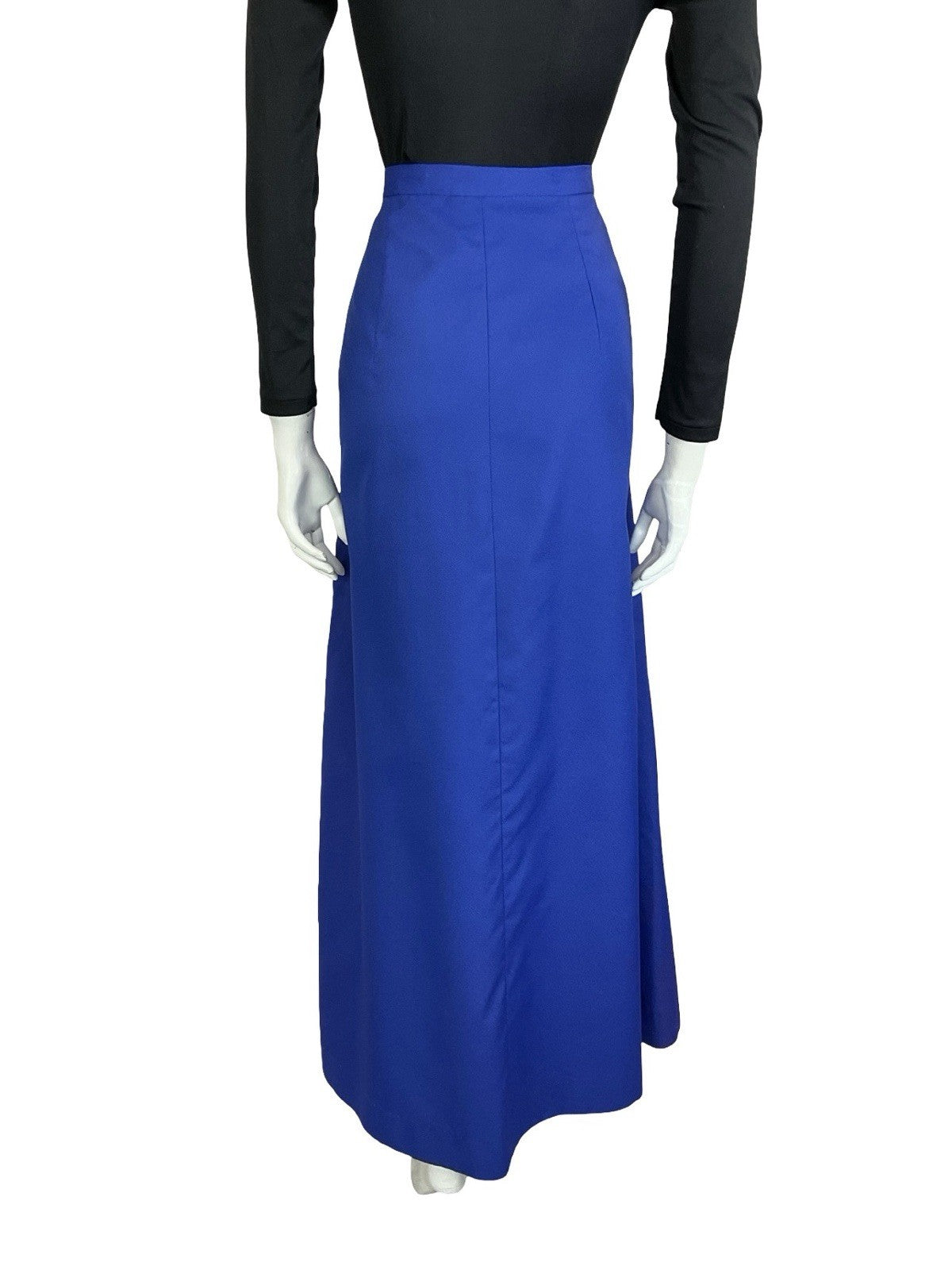 VTG 60S 70S MONOCHROME BRIGHT NAVY BLUE MAXI A LINE HANDMADE SKIRT L 16 18
