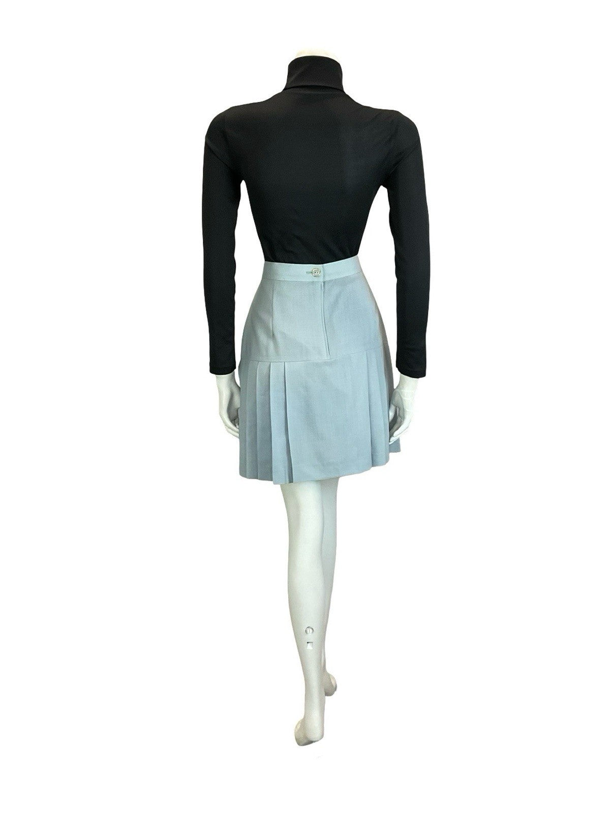 VTG 60S DUCK EGG BLUE MOD TAILORED DOUBLE BREASTED PLEATED MINI SKIRT S 8 10