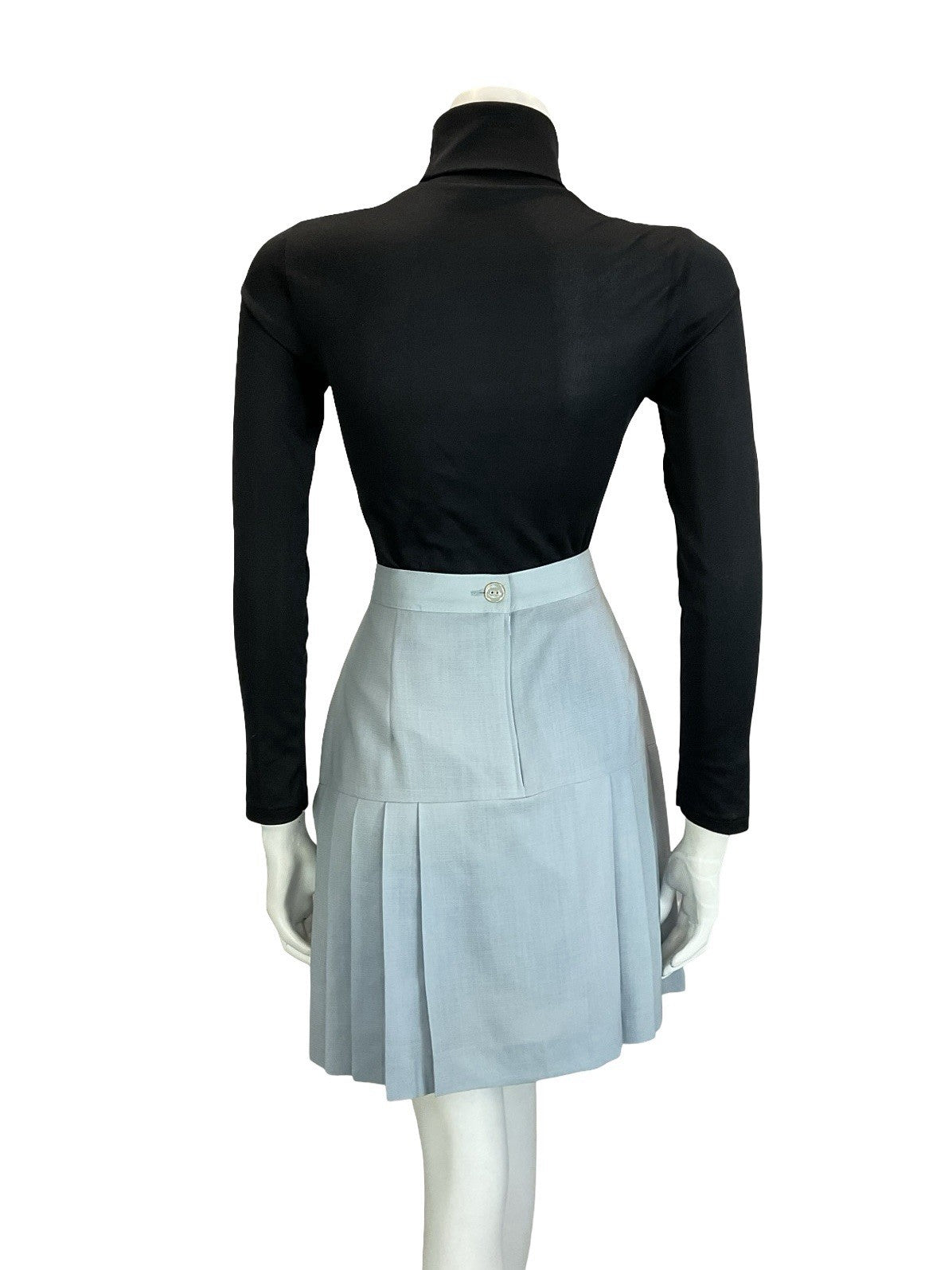 VTG 60S DUCK EGG BLUE MOD TAILORED DOUBLE BREASTED PLEATED MINI SKIRT S 8 10