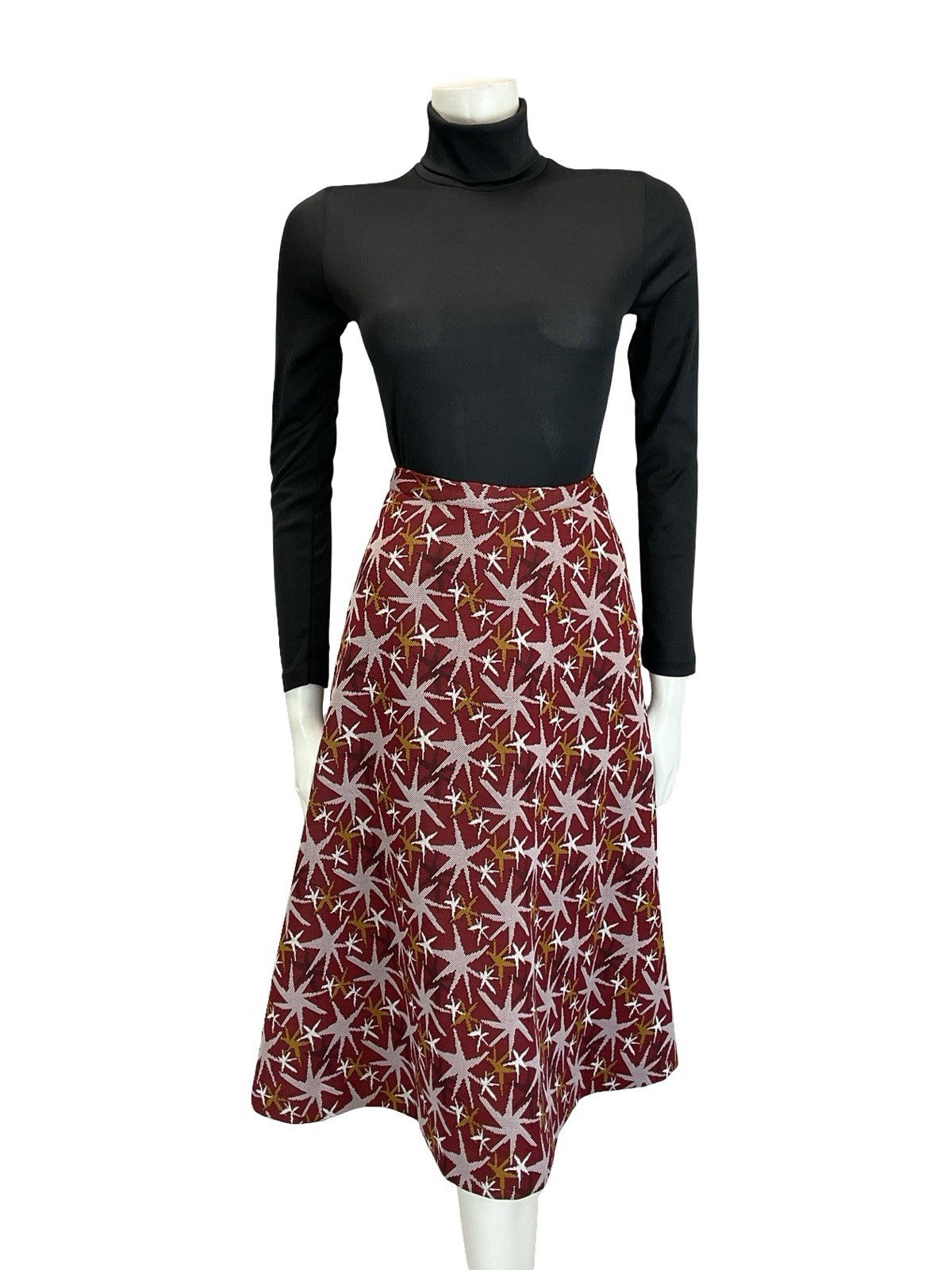 VTG 60S 70S RED WHITE BLACK YELLOW STAR FIREWORK A LINE MIDI SKIRT XS 6