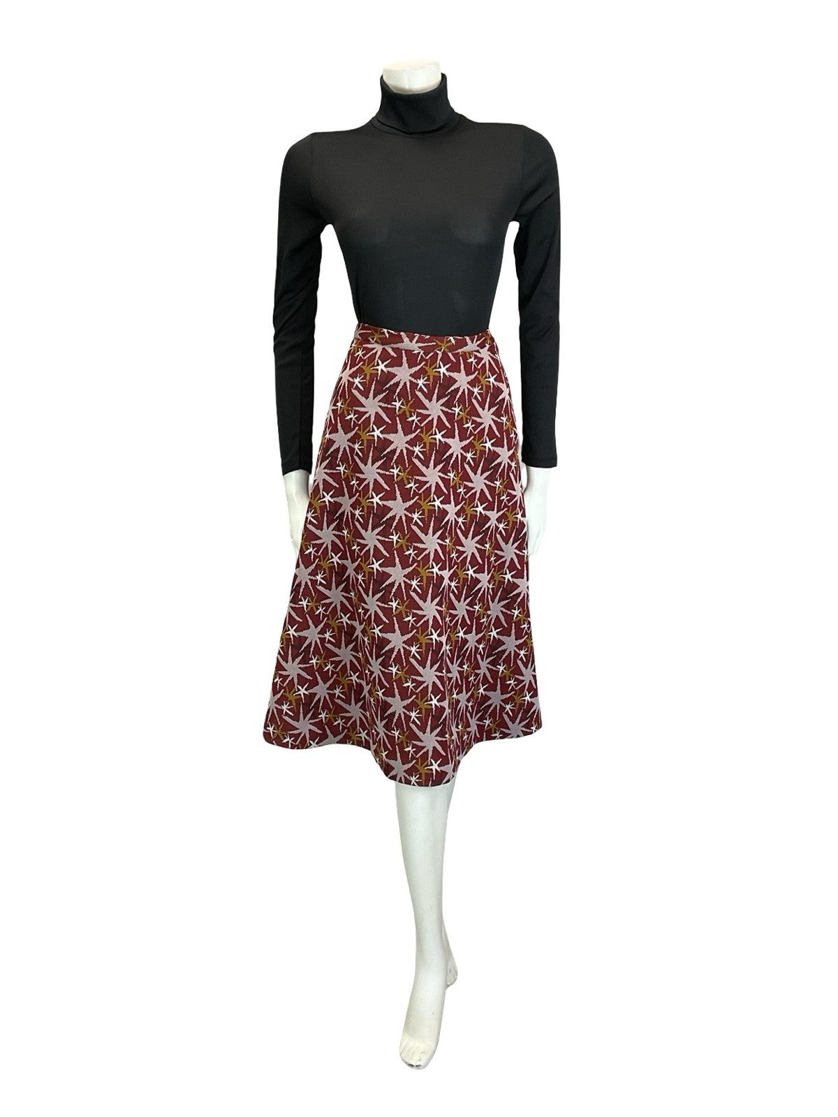 VTG 60S 70S RED WHITE BLACK YELLOW STAR FIREWORK A LINE MIDI SKIRT XS 6