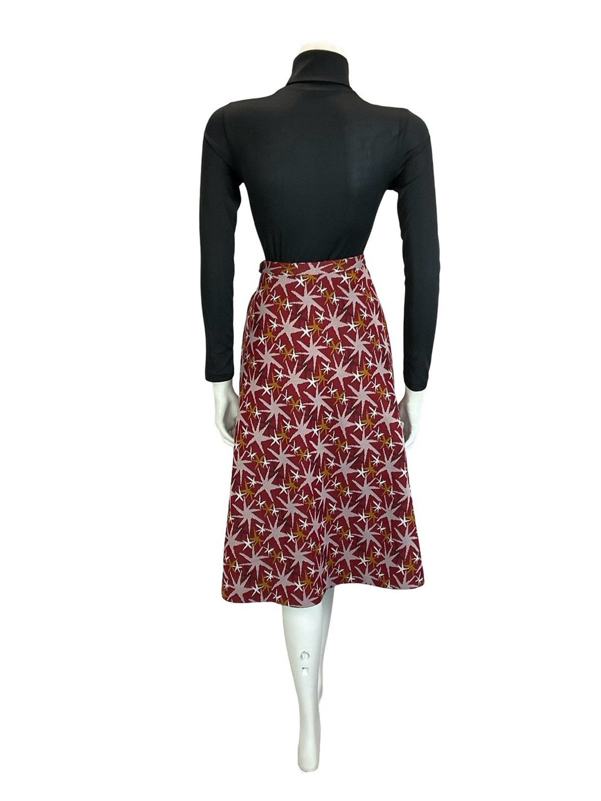 VTG 60S 70S RED WHITE BLACK YELLOW STAR FIREWORK A LINE MIDI SKIRT XS 6