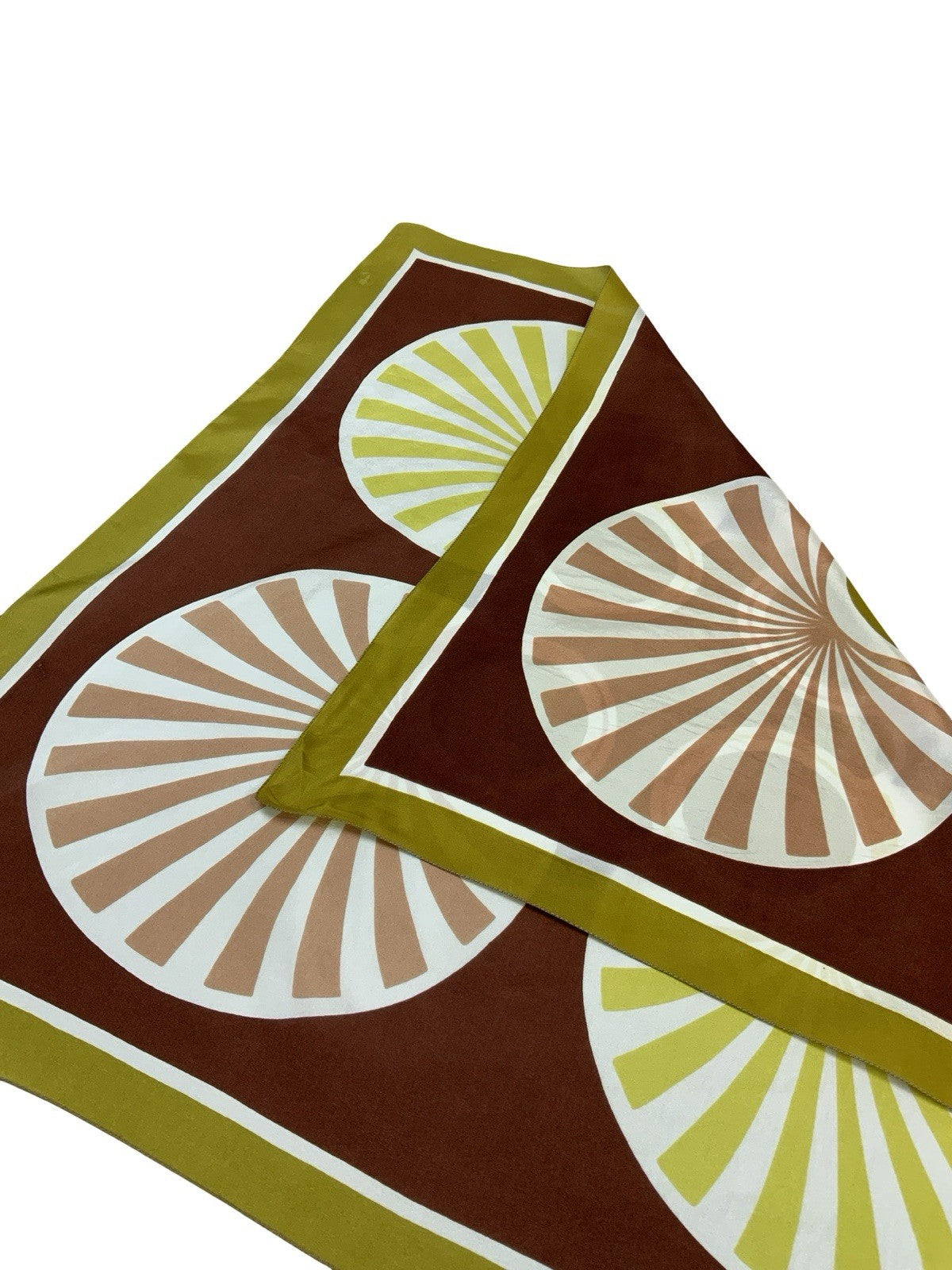 VTG 60S 70S BROWN YELLOW GOLD WHITE GEOMETRIC STRIPE CIRCEL OP ART MOD SCARF