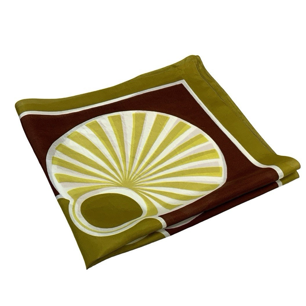 VTG 60S 70S BROWN YELLOW GOLD WHITE GEOMETRIC STRIPE CIRCEL OP ART MOD SCARF