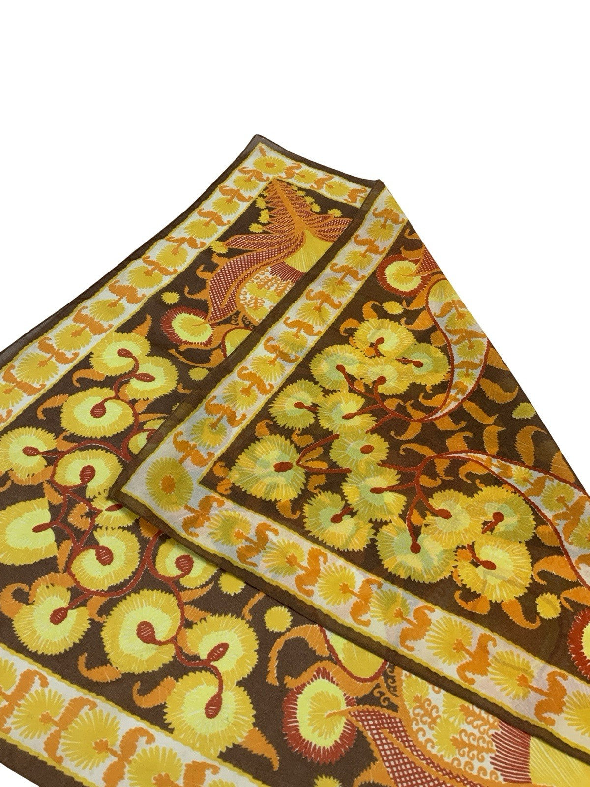VTG 60S 70S BROWN YELLOW ORANGE RED PSYCHEDELIC FLORAL PAISLEY SCARF