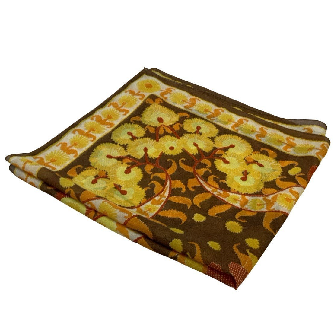 VTG 60S 70S BROWN YELLOW ORANGE RED PSYCHEDELIC FLORAL PAISLEY SCARF